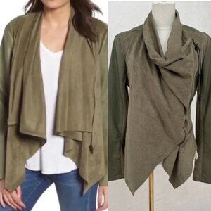NWT BlankNYC Faux Suede Leather Olive Green Moto Jacket Mixed Media Size Medium